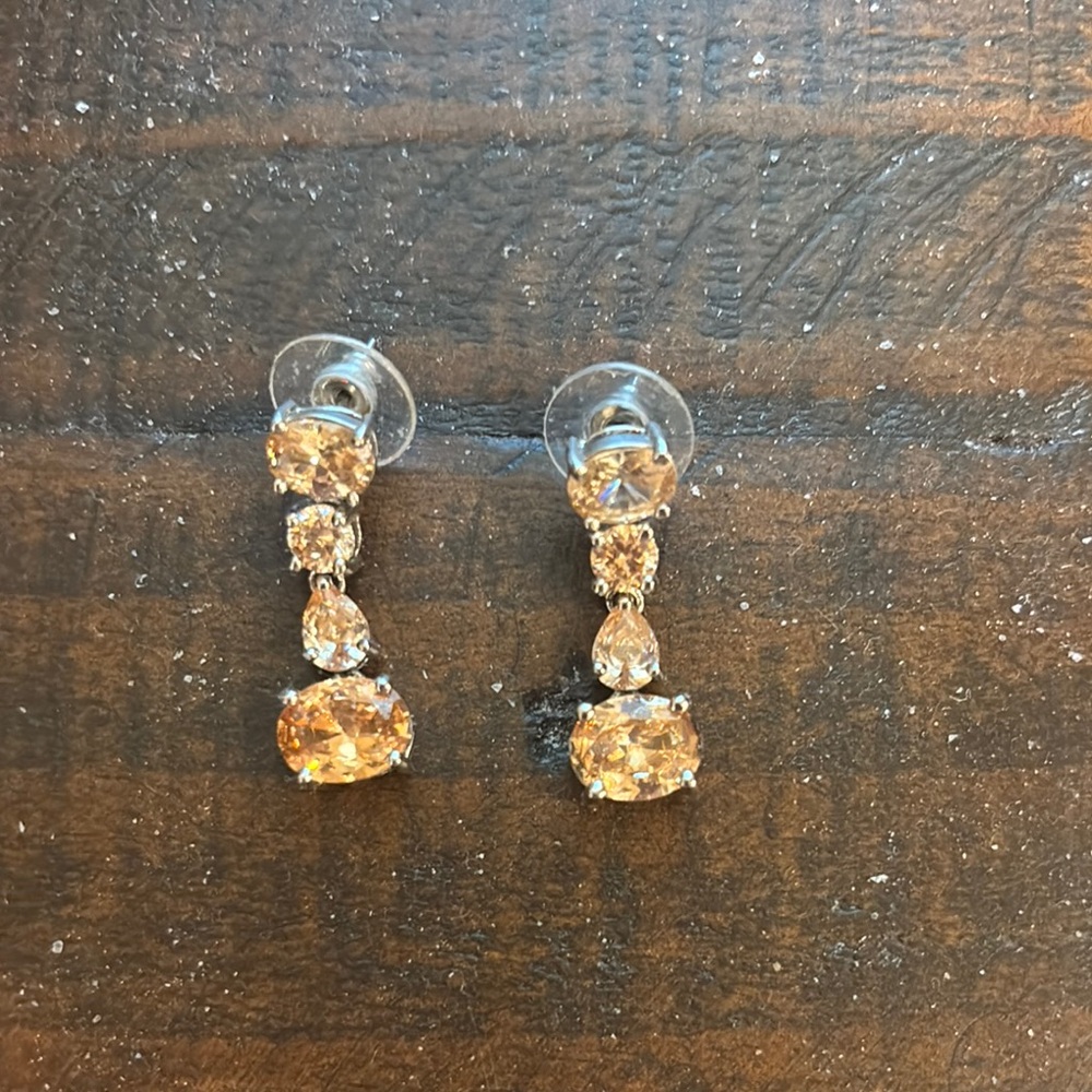 Gold Crystal Drop Earrings with Linear Design